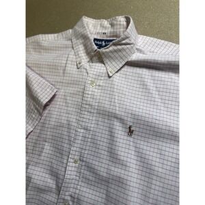 Polo Ralph Lauren Shirt Mens L Pink Short Sleeve Button Down Checked Preppy‎